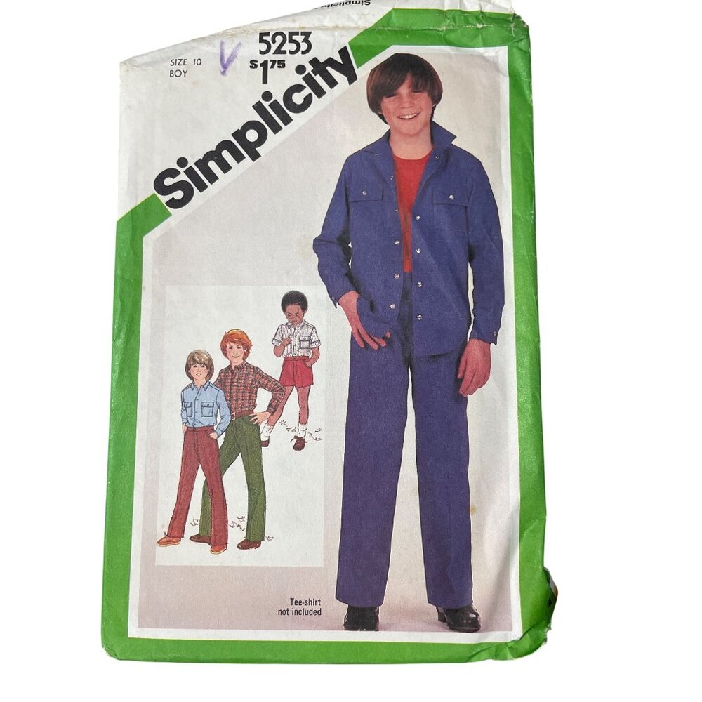 Simplicity 5253 Sewing Pattern Size 10 Boys Pants Shorts Shirt Vintage 1981 CUT